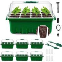 NESTLUNE 6 Pack Seed Starter Trays With Adjustable Grow Light & Humidity Kit in Green | Size: 1.25kg