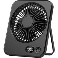 NESTLUNE 5 Inch USB Rechargeable Desk Fan 5 Speed LED Display Table in Black