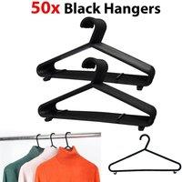 NESTLUNE 50 Pack Strong Plastic Clothes Hangers For Coat & Trousers in Black | Size: 100 cm x 100 cm