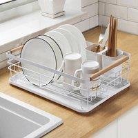 VOGREX Dish Drainer Drying Rack Plate Bowl Cultery Holder & Drip Tray in White