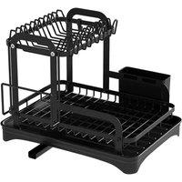 KORVIXA 2 Tier Dish Drainer Rack with Drip Tray Cutlery 2 Tier Dish Drainer in Black | Size: 100 cm x 15 cm