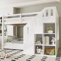 BTM White 3ft Kids Bunk Bed with Stairs & Storage - 2 Single Beds
