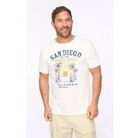 Bewley&Ritch Men's Sandico 100% Slub Cotton Graphic Crew Neck T-Shirt in Off-White | Size: Large