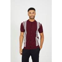 Brave Soul Men's Knitted Short Sleeve Shirt in Burgundy | Size: Large