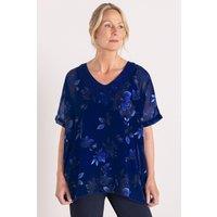 Anna Rose Women's Printed Crochet Trim Kimono Top in Cobalt | Size: Medium