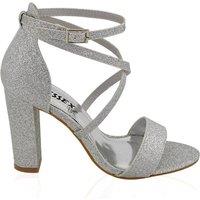 XY London Women's 'Briella' Strappy Sandals With High Block Heels in Silver | Size: 6