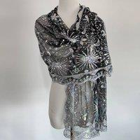 PEACH ACCESSORIES Women's Iridescent Celestial Wedding Wrap Sequin Scarf in Black
