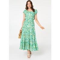 Izabel London Women's Printed Cap Sleeve Lace Tier Maxi Dress in Green | Size: 14