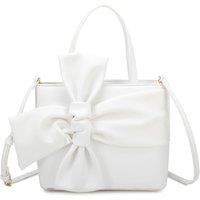 Fontanella Fashion Women's Ila Big Bow Ribbon PU Leather Top Handle Crossbody Tote Bag in White