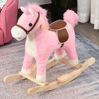 HOMCOM Kids Plush Rocking Horse w/ Sound Moving Mouth Wagging Tail 36 - 72 Month in Pink