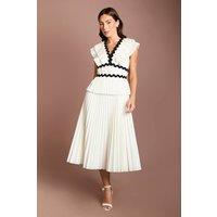 Coast Women's Pleated Cotton Detail Ruffle Shoulder Midi Dress in Ivory | Size: 10