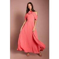 Coast Women's Muse Corsage Halterneck Pleated Maxi Dress in Coral | Size: 14