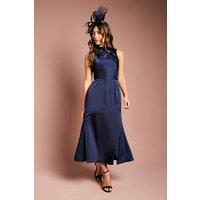 Coast Women's Cowl Neck Sleeveless Satin Midi Dress in Navy | Size: 10