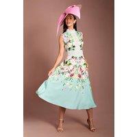 Coast Women's Lisa Tan Lace Trim Placement Print Midi Dress in Sage | Size: 10