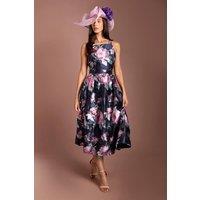 Coast Women's Lisa Tan Strappy Full Skirted Jacquard Midi Dress in Navy | Size: 10
