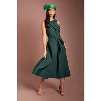 Coast Women's Lisa Tan Cross Neck Belted Crepe Midi Dress in Forest | Size: 18