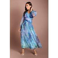 Coast Women's Petite Printed Floral Mesh Midaxi Dress in Blue | Size: 10