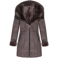 Infinity Leather Women's Merino Sheepskin Hooded Coat-Antioch in Taupe | Size: 18