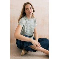 Lily & Me Women's Lola Feminine Cotton Pointelle Knit Top with Round Neckline in Light Green | Size: 10