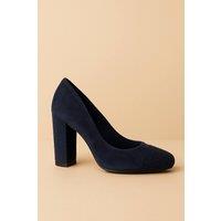 Spot On Women's Block Heel Faux Suede Court Shoes with Embellished Toecap in Navy | Size: 3