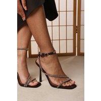 Where's That From Women's Betsy High Heels Sandals with Diamante detail & Square toe in Dark Brown | Size: 7