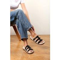 Where's That From Women's 'Bovana' Multi Strap Slider Sandals with Buckle Detail in Black | Size: 8