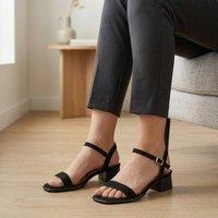 Truffle Collection Women's Block Heel Open Toe Sandals Buckle Strap Microfibre Summer Shoes in Black | Size: 5