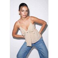 WOVCOR Women's Bow Neck Strappy Woven Blouse in Beige | Size: XL