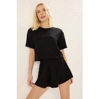 WOVCOR Women's 2-Piece Soft Touch T-Shirt & Shorts Lounge Set with Relaxed Fit in Black | Size: Medium