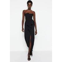 WOVCOR Women's Strapless Maxi Evening Dress with Ruffle Detail & Front Split in Black | Size: 6