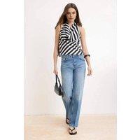 WOVCOR Women's Stripe Halterneck Top with Draped Cowl Neck Detail | Size: 12