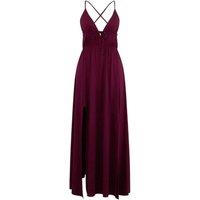 WOVCOR Women's Strappy Maxi Beach Dress with Front Tie Detail & Side Split in Plum | Size: Large