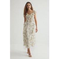 WOVCOR Women's Floral Print Midi Dress with Ruffle Detail & Front Split | Size: 14