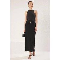 WOVCOR Women's Ruched Maxi Skirt with Metal Trim Detail in Black | Size: Small