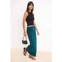 WOVCOR Women's Ruched Maxi Skirt with Metal Trim Detail in Emerald | Size: Medium