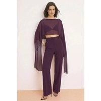 WOVCOR Women's Sheer Chiffon Cape Crop Blouse with Draped Sleeve Detail in Plum | Size: 10