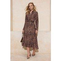 WOVCOR Women's Animal Print Belted Midi Woven Shirt Dress | Size: 6
