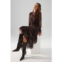WOVCOR Women's Paisley Print Tie Neck Chiffon Midi Dress | Size: 12