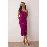 WOVCOR Women's Halter Neck Embellished Bodycon Midi Dress with Contour Fit in Plum | Size: 6