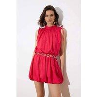 WOVCOR Women's Balloon Hem Sleeveless Mini Woven Dress with Structured Fit in Fuchsia | Size: 8