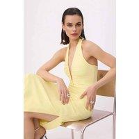 WOVCOR Women's Plunge Neck Woven Maxi Evening Dress in Yellow | Size: 12
