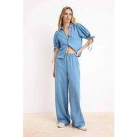 WOVCOR Women's Tencel Denim Co Ord Set in Blue | Size: Small