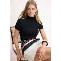 WOVCOR Women's High Neck Sheer Fitted Knit Top in Black | Size: Medium
