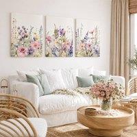 Mafett Set of 3 Modern Floral Canvas Wall Art Pink Flowers | Size: W18 x H24