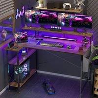 BEXEVUE Dark Walnut 120*70cm L-Shaped Gaming Desk, Power Outlets & LED Lights | Size: 120 cm x 70 cm