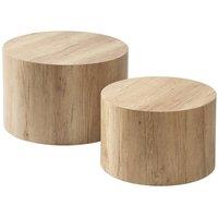 CALICOSY Set Of 2 Stackable Round Coffee Tables In Travertine Finish - MAIA in Light Brown | Size: 2 Person