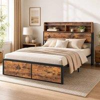 STILVORA Bed Frame 4ft6 Double with storage headboard in Brown