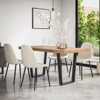 More4Homes Aria Dining Table & Chairs - Oak Effect Table Top w Black Legs + Maya Boucle Dining Chair Set Of 6 in Ivory