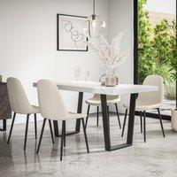 More4Homes Aria Dining Table & Chairs - White Marble Effect Table Top w Black Legs + Maya Boucle Dining Chair Set Of 6 in Ivory