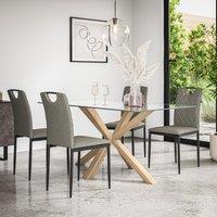 More4Homes Etta Glass Dining Table & Chairs - Glass Top w Solid Oak Legs + Monza Fabric Dining Chair Set Of 4 in Grey